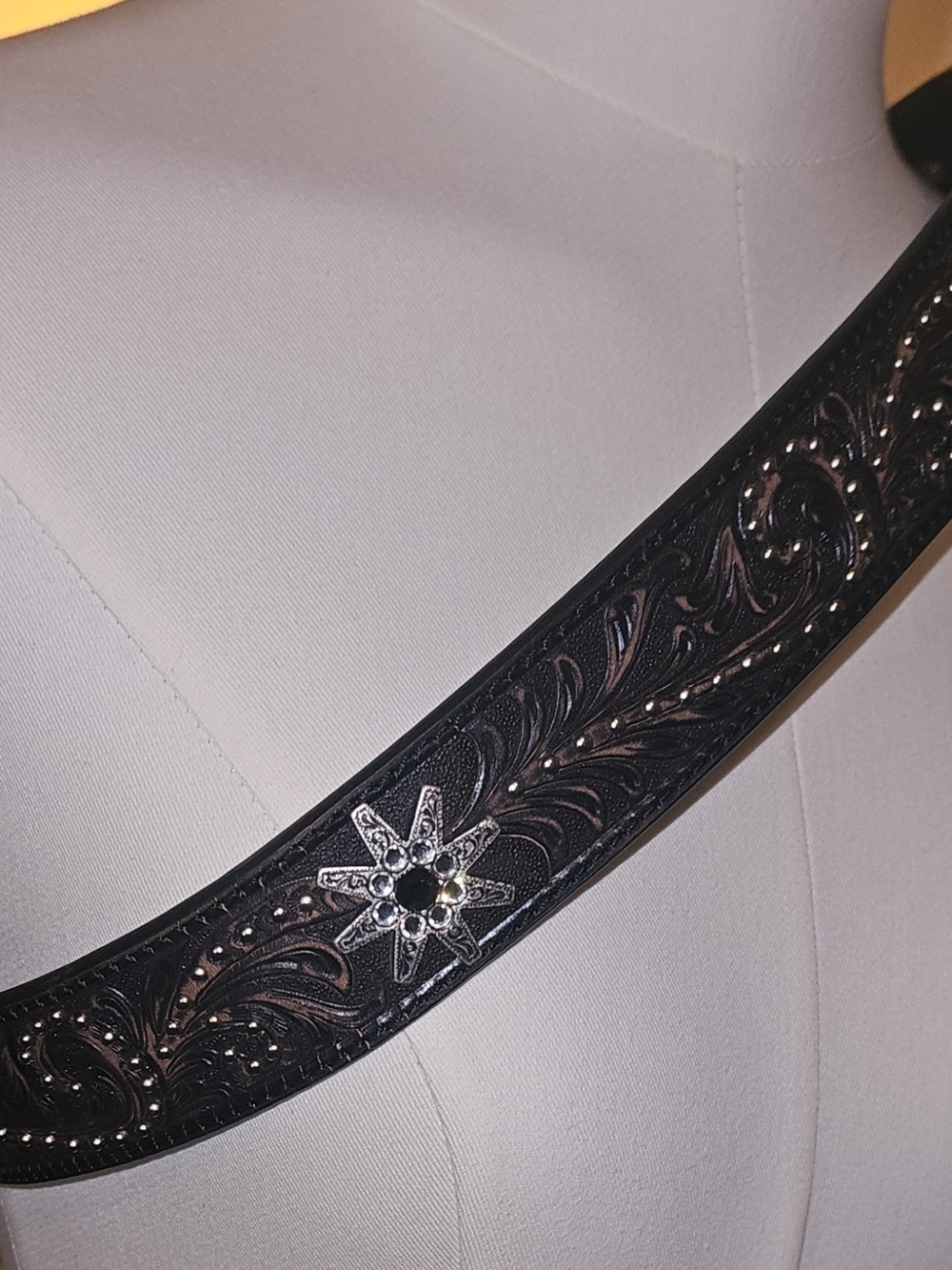 Nocona Floral Tooled Leather Belt with Decorative Silver Conchos - Picture 6 of 8
